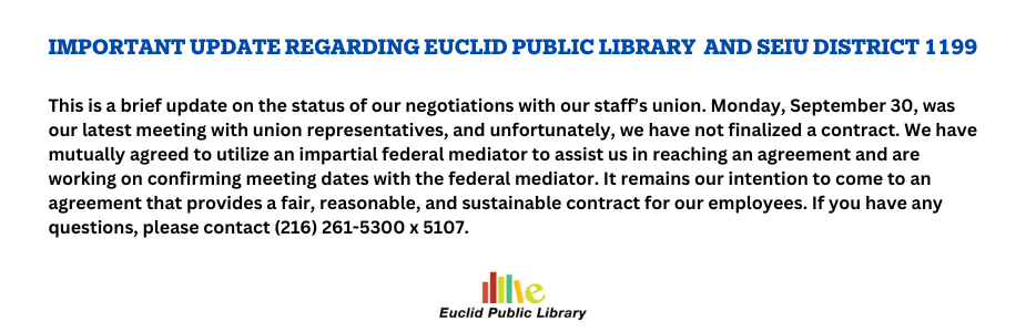 Important update regarding Euclid Public Library and SEIU District 1199